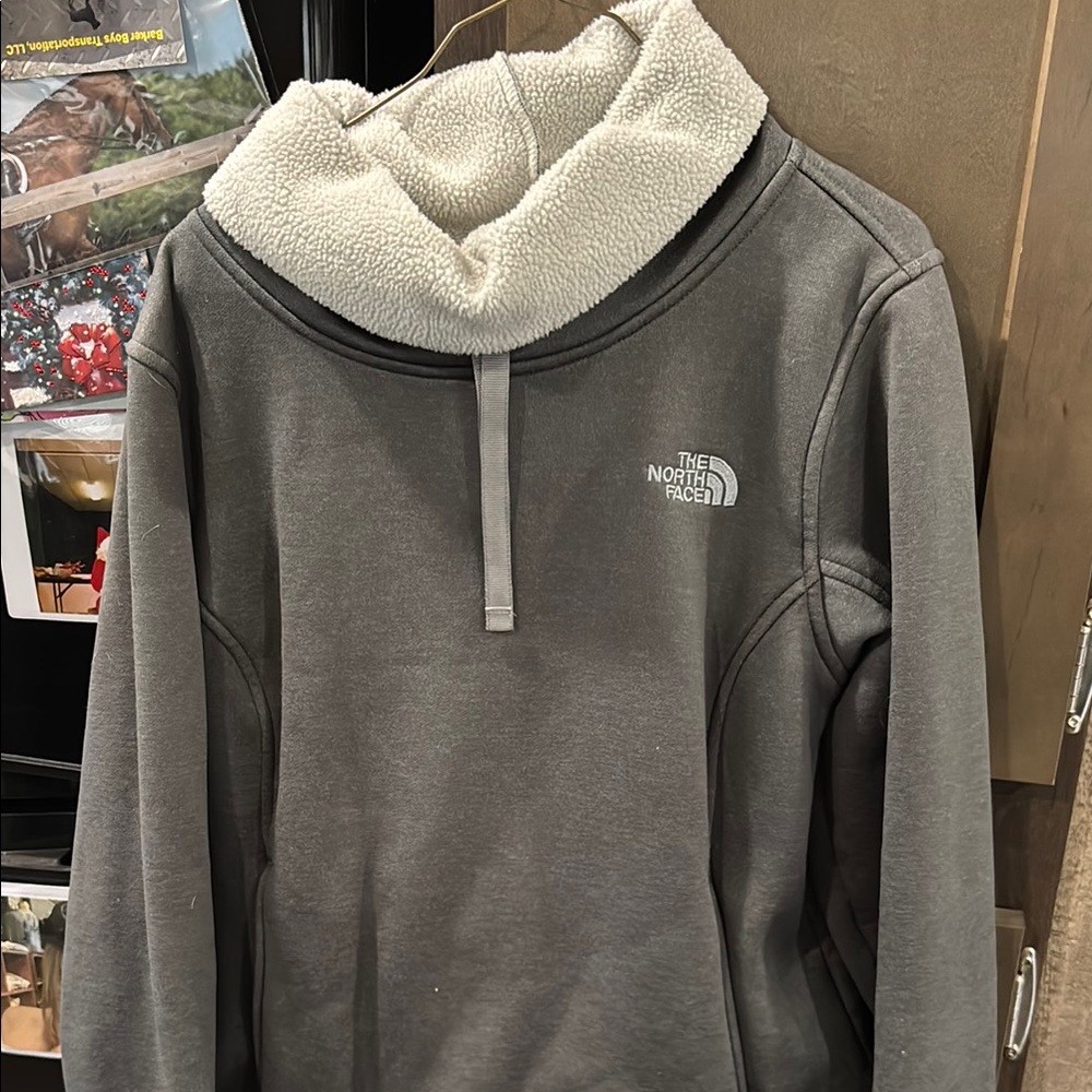 The North Face Charcoal Pullover with Cream Fleece Collar